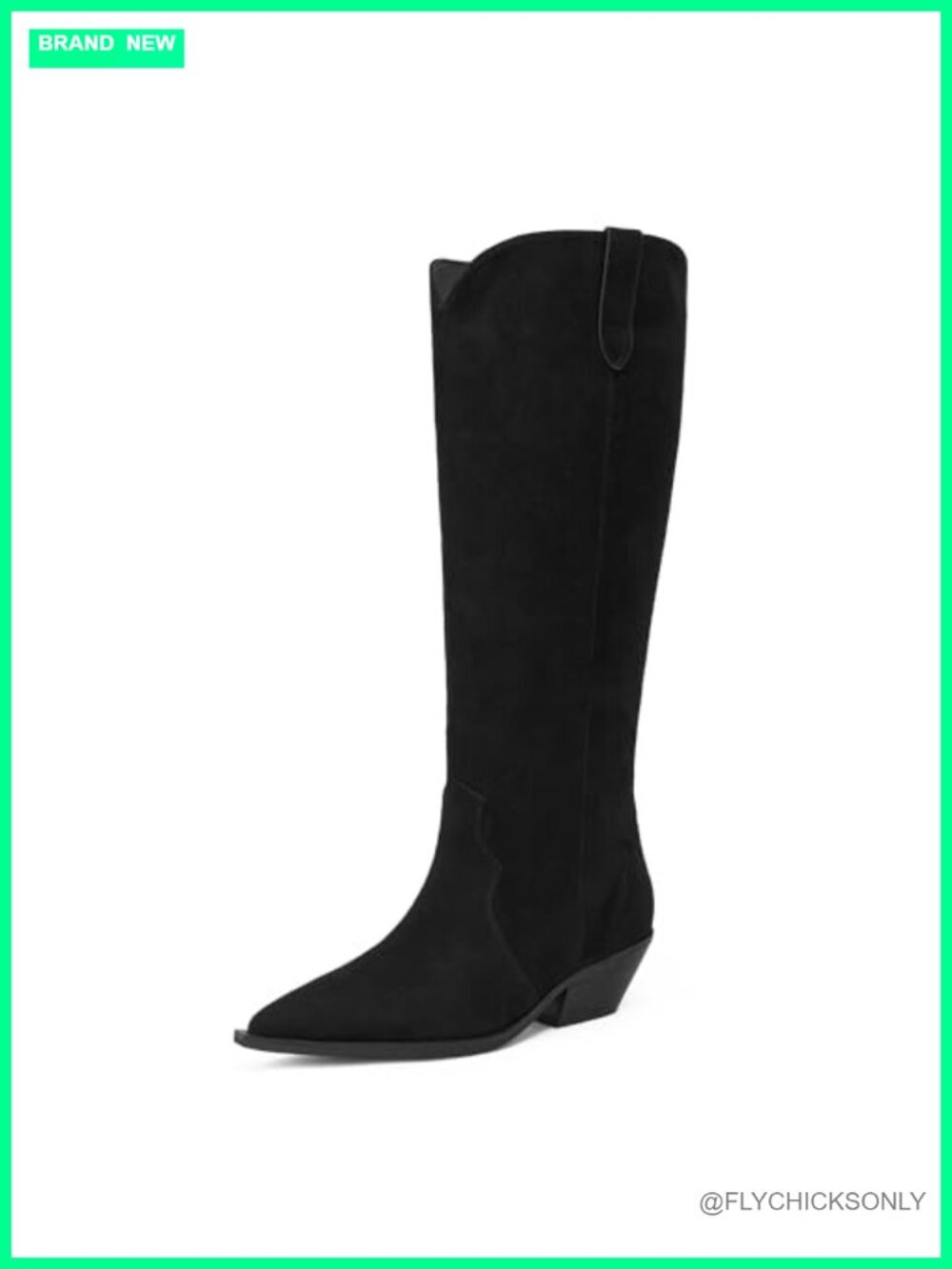 Knee High Boots Pointed Toe Chunky Heel Pull-On Faux Suede Tall Western Boots